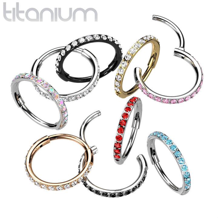 Implant Grade Titanium Pave Black CZ Nose Hoop Hinged Clicker Ring - Pierced Universe