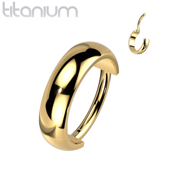 High Polished Implant Grade Titanium Gold PVD Clicker Hinged Hoop - Pierced Universe