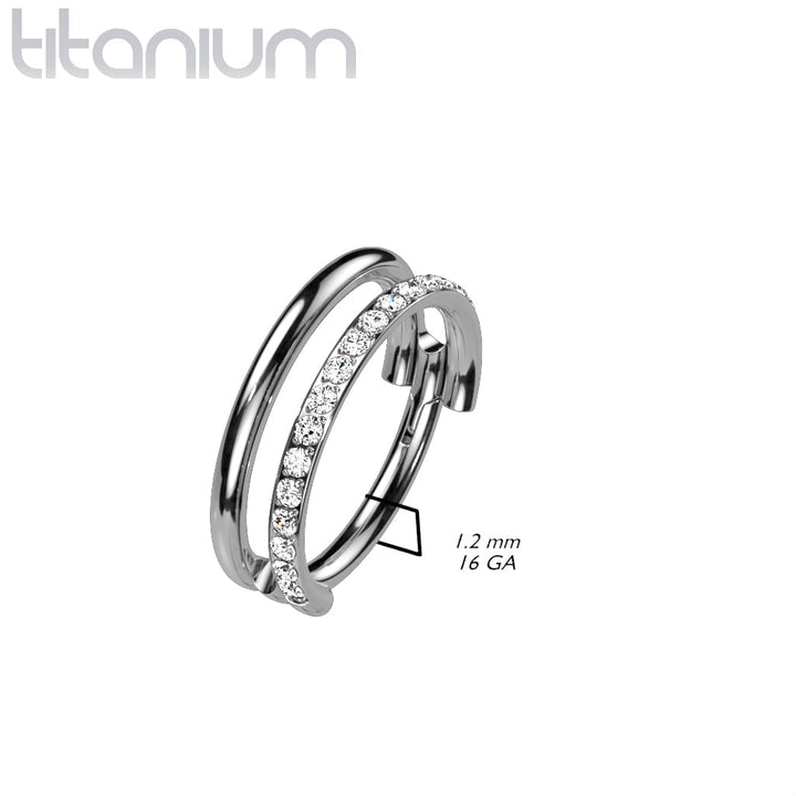 Implant Grade Titanium Black PVD Double Hoop White CZ Pave Hinged Clicker - Pierced Universe