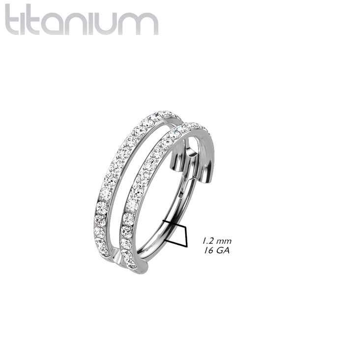 Implant Grade Titanium Double White CZ Pave Hinged Clicker Hoop - Pierced Universe