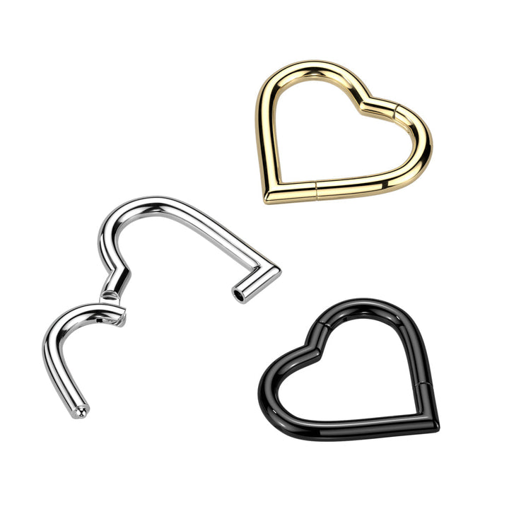 Implant Grade Titanium Black PVD Heart Shaped Hinged Clicker Hoop - Pierced Universe