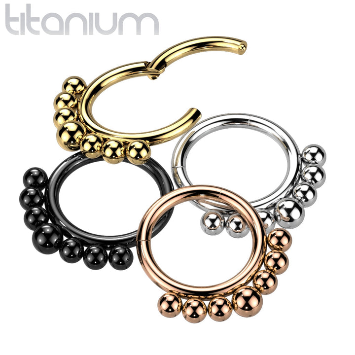 Implant Grade Titanium Black PVD Beaded Tribal Hinged Septum Ring Hoop Clicker - Pierced Universe