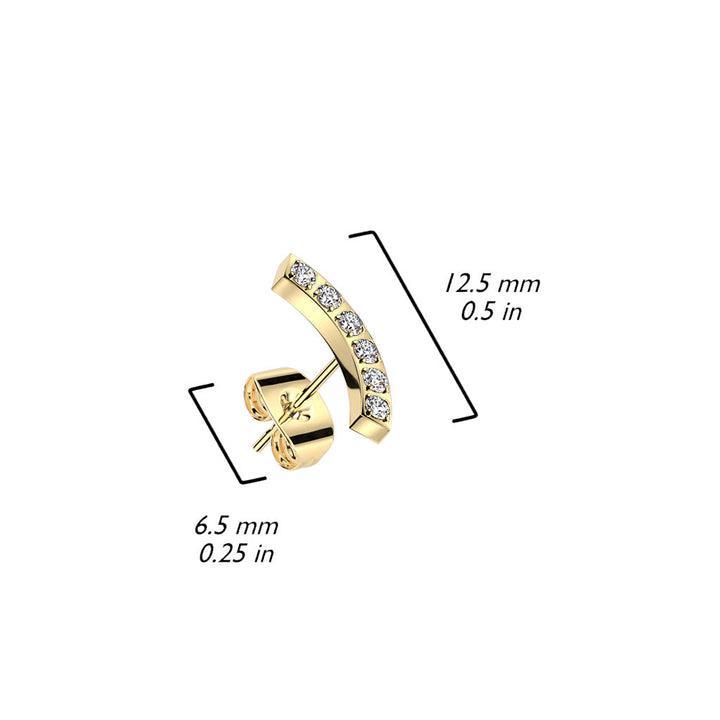 Pair of 316L Surgical Steel Gold PVD Curved White CZ Gem Earring Studs - Pierced Universe