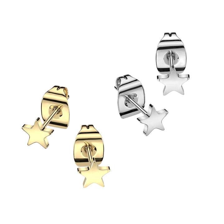 Pair of Implant Grade Titanium Gold PVD Simple Dainty Star Shaped Stud Earrings - Pierced Universe