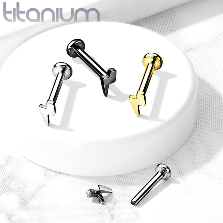 Internally Threaded Small Lightning Bolt Gold PVD Implant Grade Titanium Labret - Pierced Universe