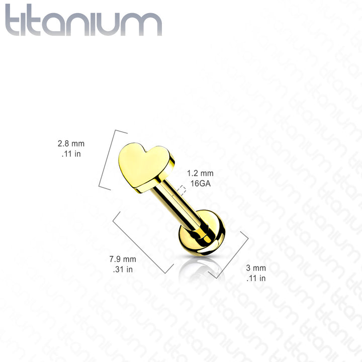 Internally Threaded Small Heart Gold PVD Implant Grade Titanium Labret - Pierced Universe