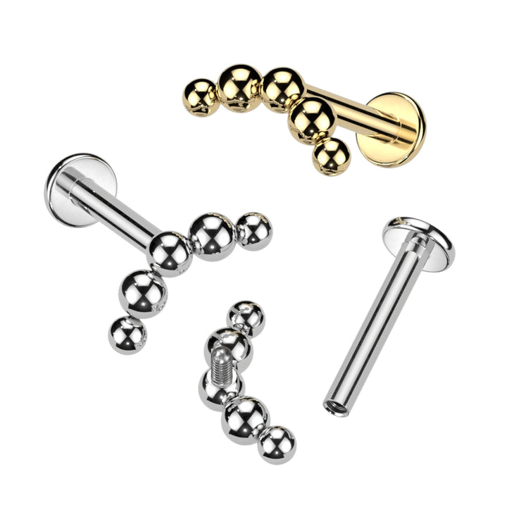 Implant Grade Titanium Gold PVD Curved 5 Bead Internally Threaded Flat Back Labret - Pierced Universe