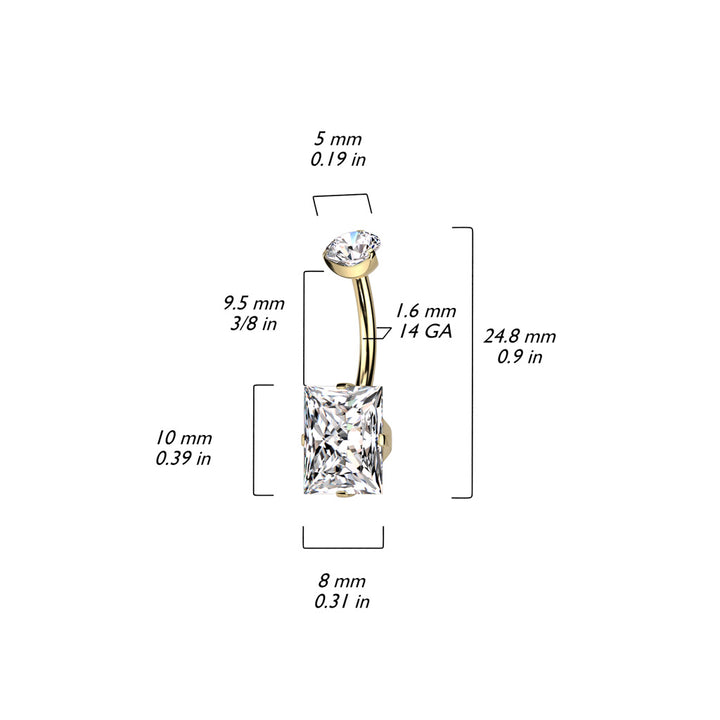 Implant Grade Titanium White CZ Squared Gem Belly Ring - Pierced Universe