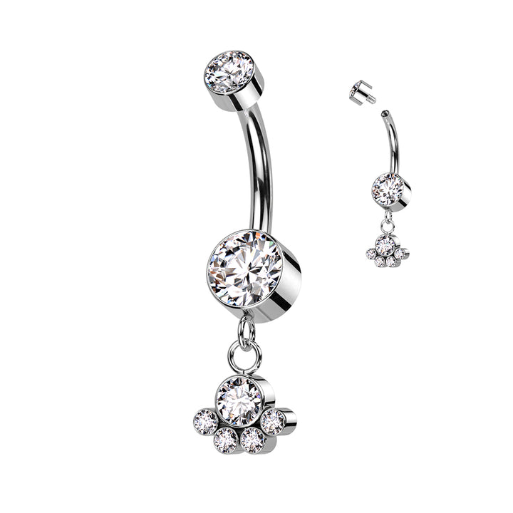 Implant Grade Titanium White CZ Bezel Circle Cluster Dangle Belly Ring - Pierced Universe