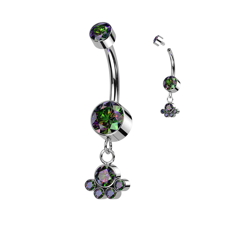 Implant Grade Titanium Vitrail Medium CZ Bezel Circle Cluster Dangle Belly Ring - Pierced Universe