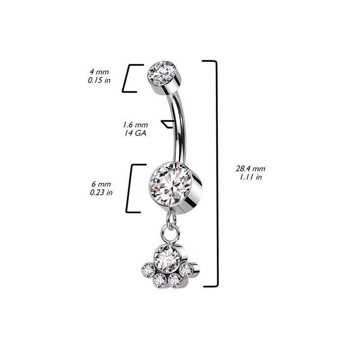 Implant Grade Titanium Vitrail Medium CZ Bezel Circle Cluster Dangle Belly Ring - Pierced Universe