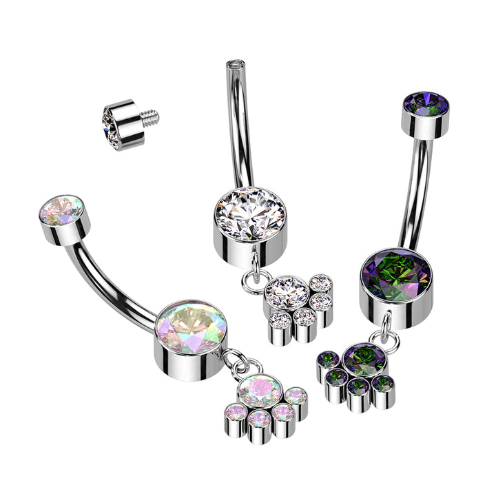 Implant Grade Titanium Vitrail Medium CZ Bezel Circle Cluster Dangle Belly Ring - Pierced Universe