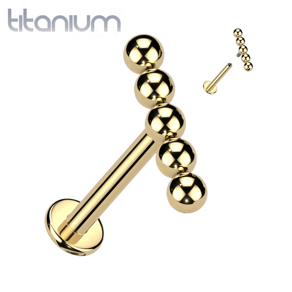 Implant Grade Titanium Gold PVD 5 Bead Internally Threaded Flat Back Labret - Pierced Universe