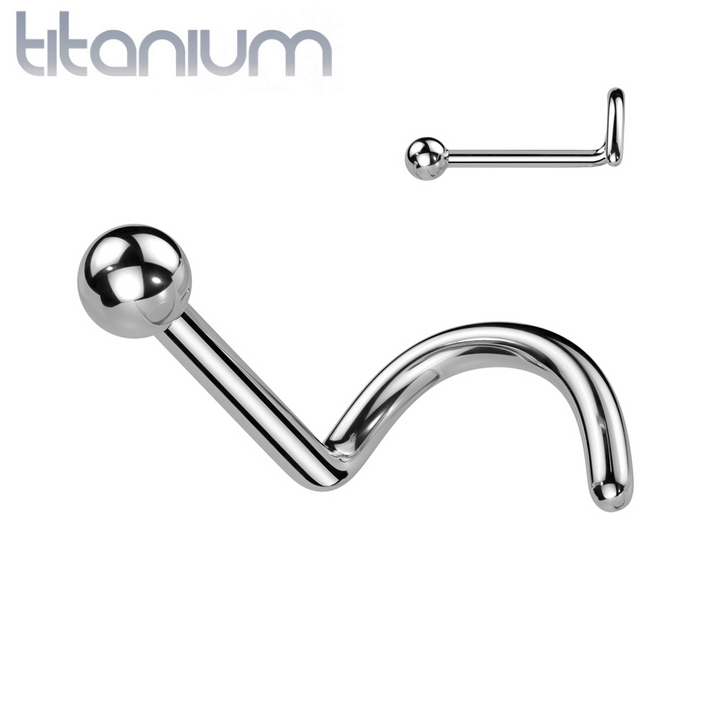 Implant Grade Titanium Ball Top Corkscrew Nose Stud Ring - Pierced Universe