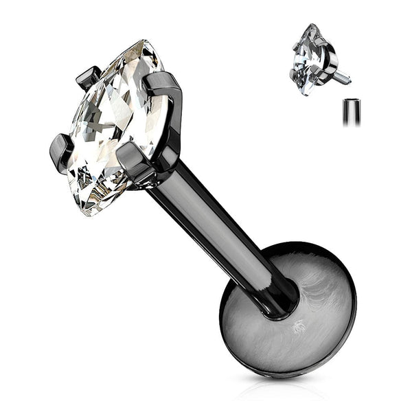 Black Plated Surgical Steel Marquise White CZ Internally Threaded Labret - Pierced Universe