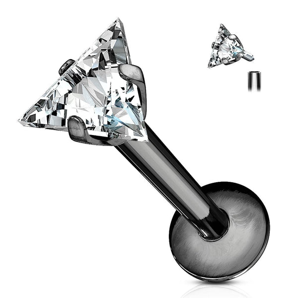 316L Surgical Steel Triangle White CZ Internally Threaded Labret 316L Surgical Steel Triangle White CZ Internally Threaded Labret