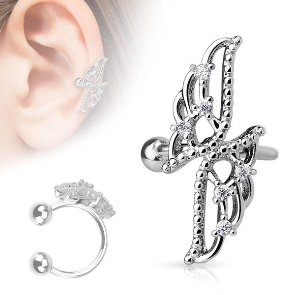 Brass Clip On Fake Double Wing Cartilage Helix Fake Piercing Horseshoe Ear Cuff - Pierced Universe