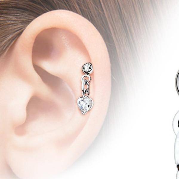 Cartilage Ball Back Dangling Pink Heart Barbell - Pierced Universe