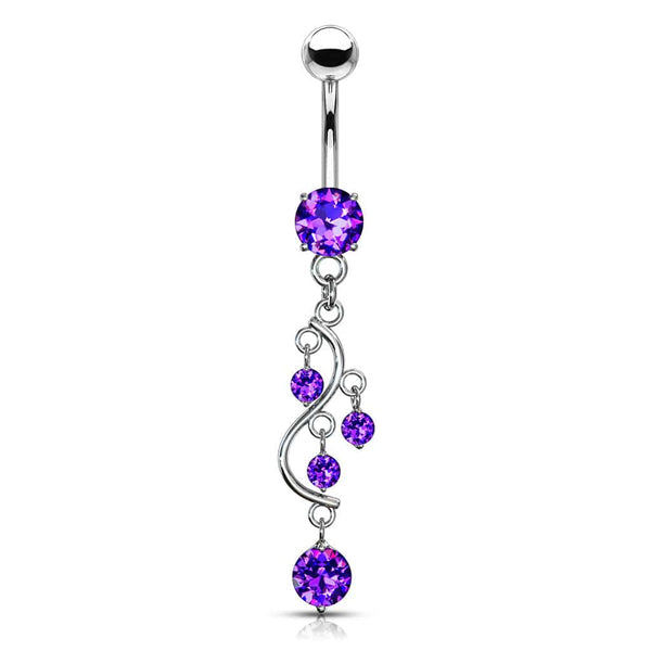 Classic Traditional Vine Prong Tanzanite Dangling Surgical Steel Belly Button Navel Ring - Pierced Universe