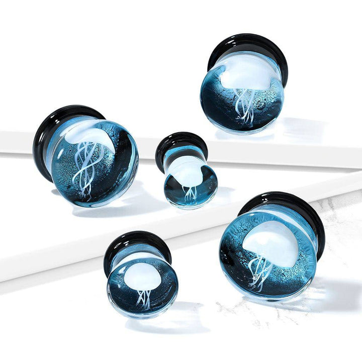 Glass Floating Jellyfish Double Flared Ear Plugs - Pierced Universe