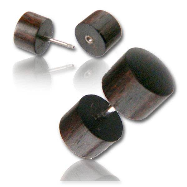 Hand Carved Brown Narra Wood Surgical Steel Screw On Fake Cheater Plugs Earrings - Pierced Universe