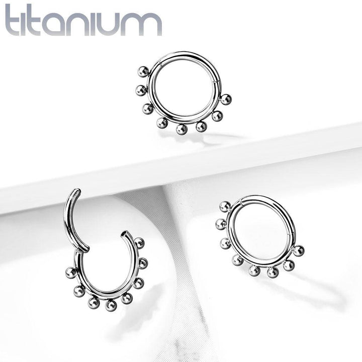 Implant Grade Titanium Beaded Tribal Hinged Septum Ring Hoop Clicker - Pierced Universe