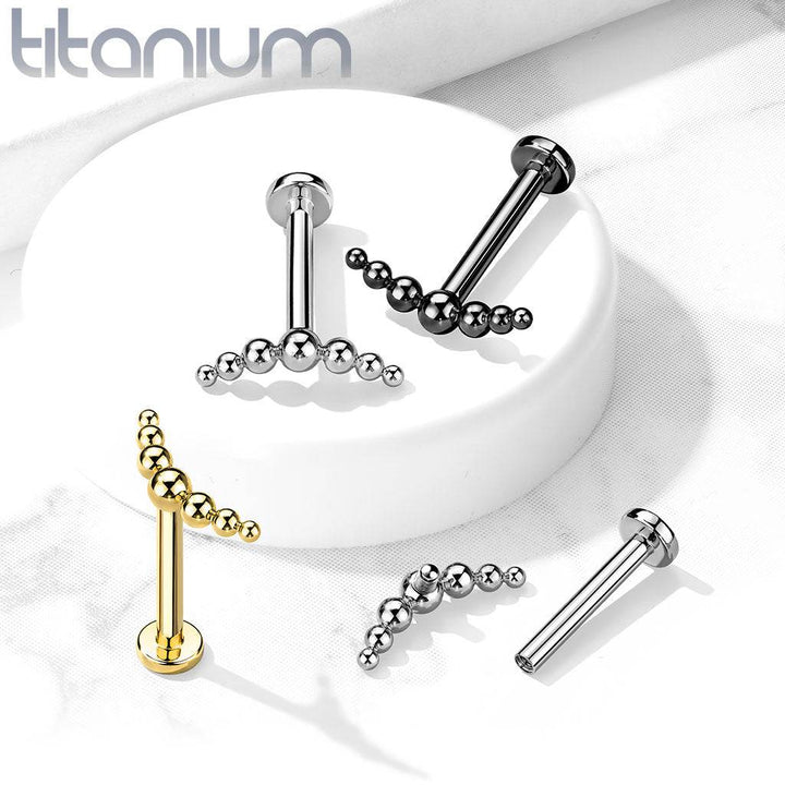 Implant Grade Titanium Black PVD Curved Beaded Internally Threaded Flat Back Labret - Pierced Universe