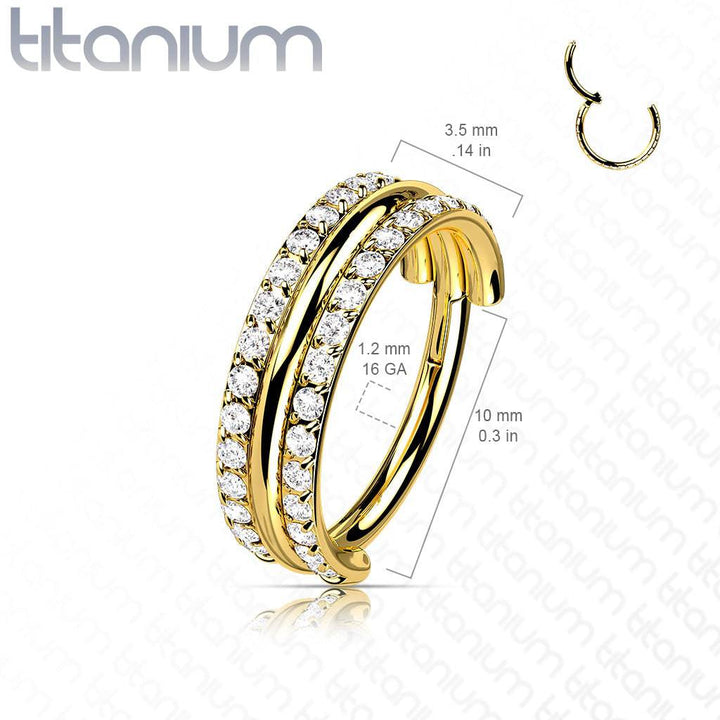 Implant Grade Titanium Black PVD White CZ Double Line Plain Center Hinged Clicker Hoop - Pierced Universe