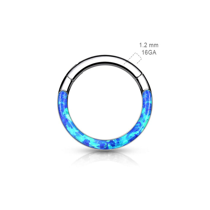 Implant Grade Titanium Blue Opal Inlay Septum Daith Clicker Hinged Hoop Ring - Pierced Universe