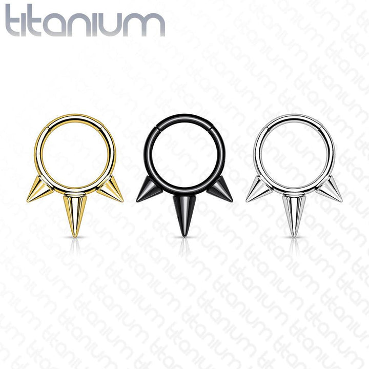 Implant Grade Titanium Gold PVD Spike Hinged Septum Ring Hoop Clicker - Pierced Universe