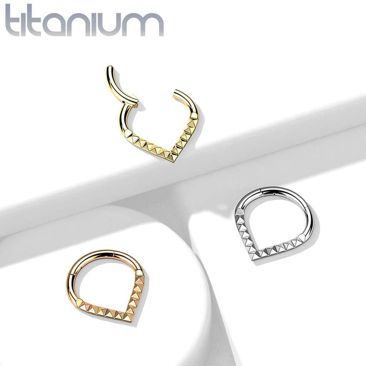 Implant Grade Titanium Gold PVD V Shaped Ridged Septum Clicker Hinged Hoop - Pierced Universe