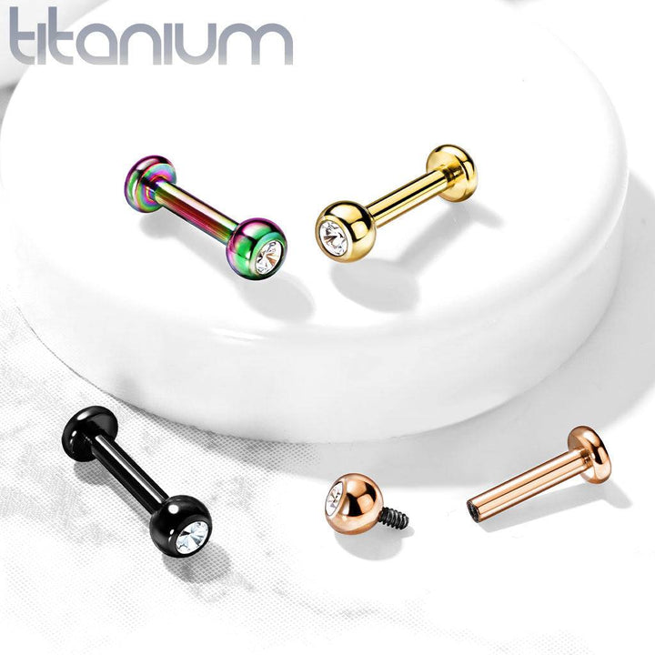 Implant Grade Titanium Internally Threaded Black PVD White CZ Labret Flat Back - Pierced Universe