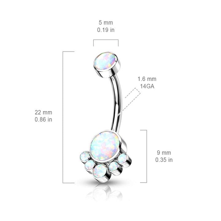 Implant Grade Titanium Internally Threaded Blue Opal Bezel Cluster Belly Ring - Pierced Universe