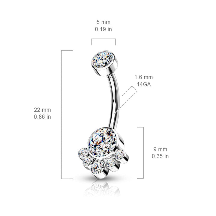 Implant Grade Titanium Internally Threaded Pink CZ Bezel Cluster Belly Ring - Pierced Universe