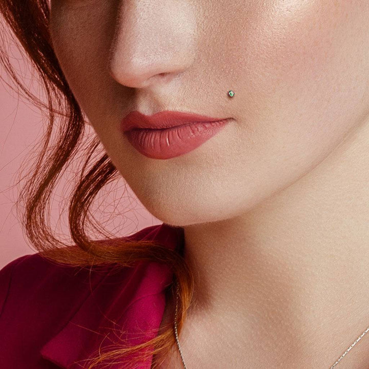 Implant Grade Titanium Internally Threaded Rose Gold PVD White CZ Labret Flat Back - Pierced Universe