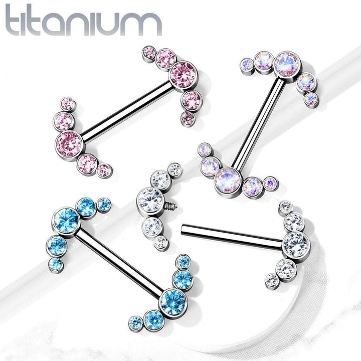 Implant Grade Titanium Internally Threaded White 5 Bezel CZ Gem Nipple Ring - Pierced Universe