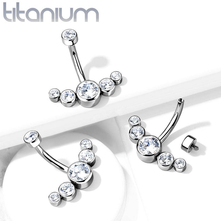 Implant Grade Titanium Internally Threaded With 5 Bezel White CZ Bottom Belly Ring - Pierced Universe