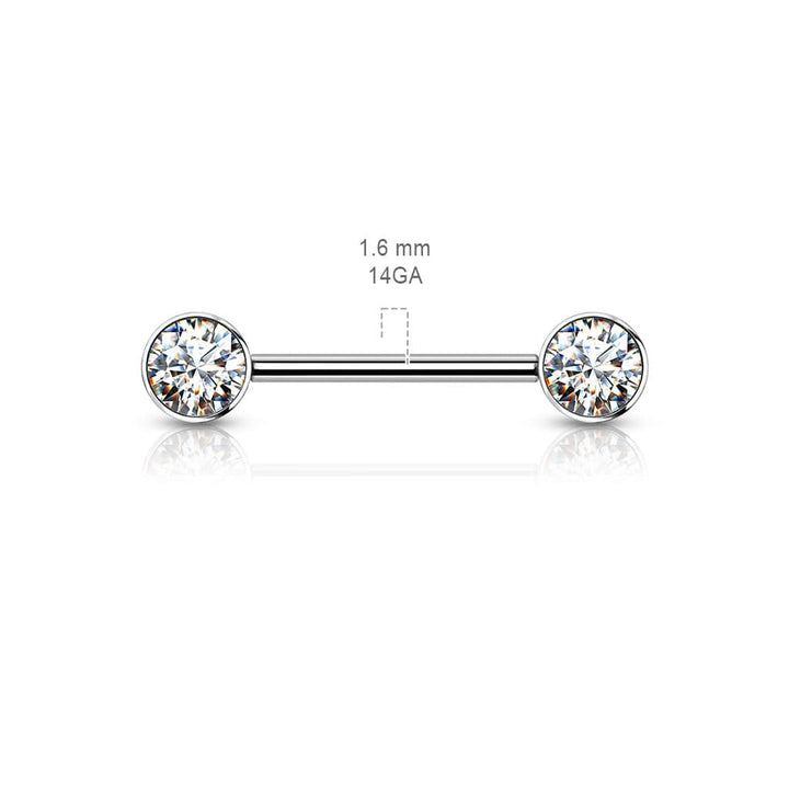 Implant Grade Titanium Nipple Barbell With Internally Threaded Aqua CZ Gems - Pierced Universe