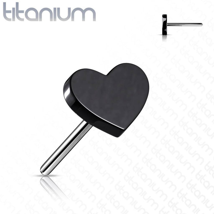 Implant Grade Titanium Threadless Push In Tragus/Cartilage Black PVD Heart Stud With Flat Back - Pierced Universe