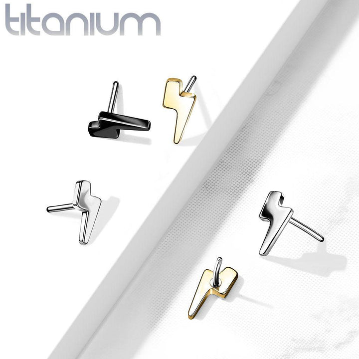 Implant Grade Titanium Threadless Push In Tragus/Cartilage Black PVD Lightening Bolt Stud With Flat Back - Pierced Universe