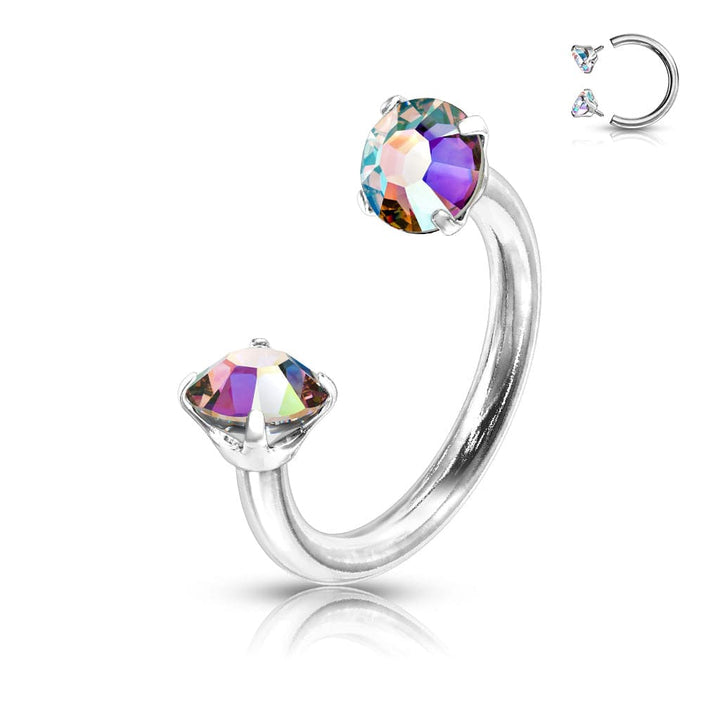 Internally Threaded Surgical Steel Double Aurora Borealis CZ Gem Horseshoe - Pierced Universe