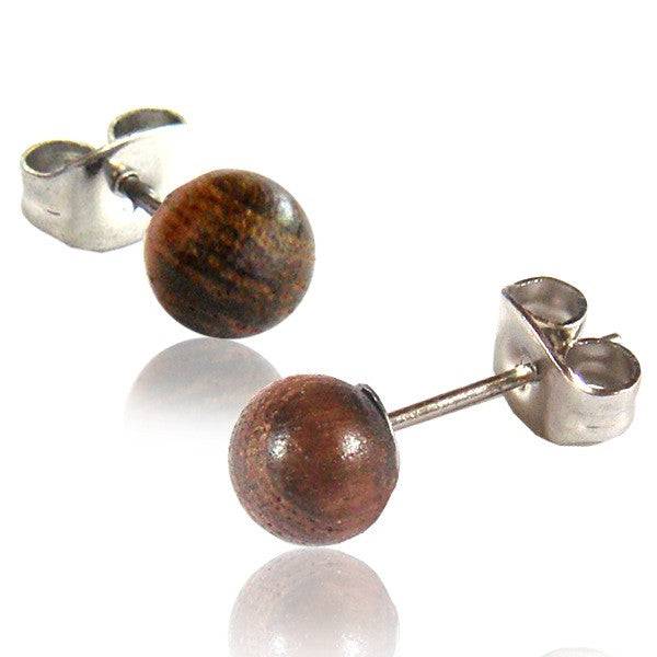 Pair of 6mm Organic Teak Wood Ball Earring Studs - Pierced Universe