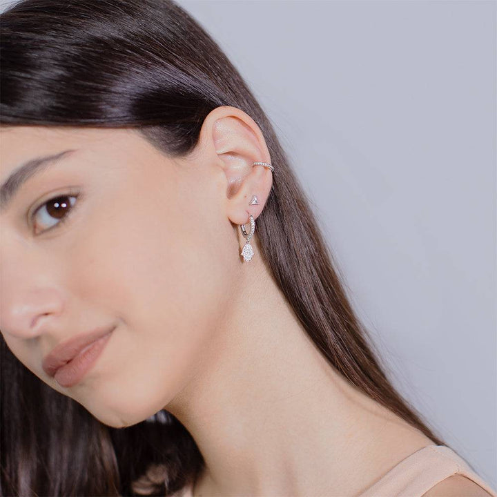 Pair of 925 Sterling Silver Dainty White CZ Triangle Gem Earrings  Minimal Earrings - Pierced Universe