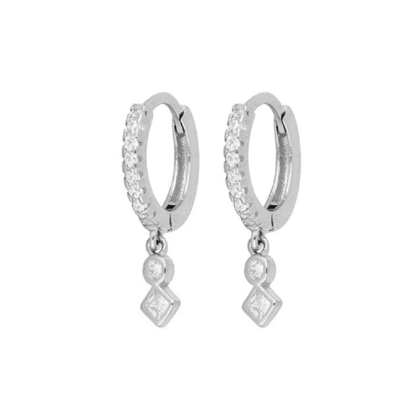 Pair of 925 Sterling Silver Diamond Minimal Hoops with CZ Dangles - Pierced Universe