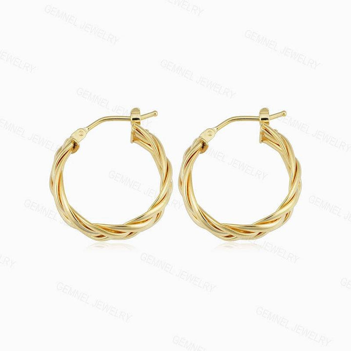 Pair of 925 Sterling Silver Gold PVD Large Braided Minimal Hoop Earrings - Pierced Universe