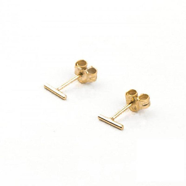 Pair Of 925 Sterling Silver Gold PVD Simple Dainty Line Minimal Stud Earrings - Pierced Universe