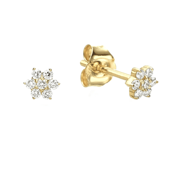 Pair of 925 Sterling Silver Gold PVD Small White CZ Gem Flower Minimal Earrings - Pierced Universe