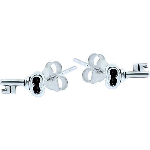 Pair of 925 Sterling Silver Key Earring Studs - Pierced Universe