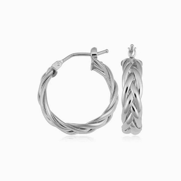 Pair of 925 Sterling Silver Large Braided Minimal Hoop Earrings - Pierced Universe