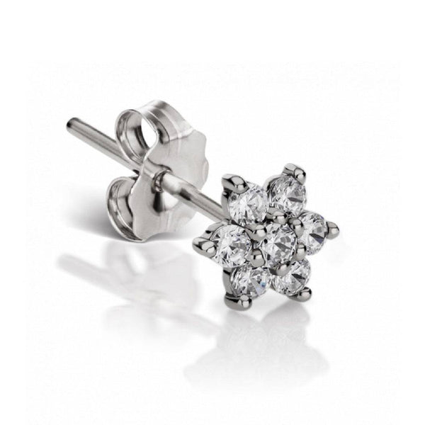 Pair of 925 Sterling Silver Medium White CZ Diamond Flower Minimal Earrings - Pierced Universe